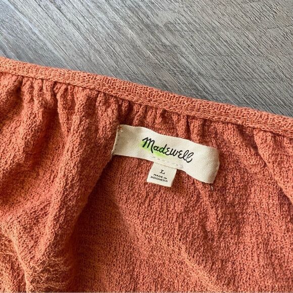 Madewell Textured Keyhole Top Large Clay Tiered Ruffle Sleeves Preppy - Picture 3 of 8